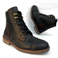 Botas para Hombre en Cuero Negro x Coñac de Caña Media – Diseño Robusto con Suela Antideslizant - Tienda Serrano