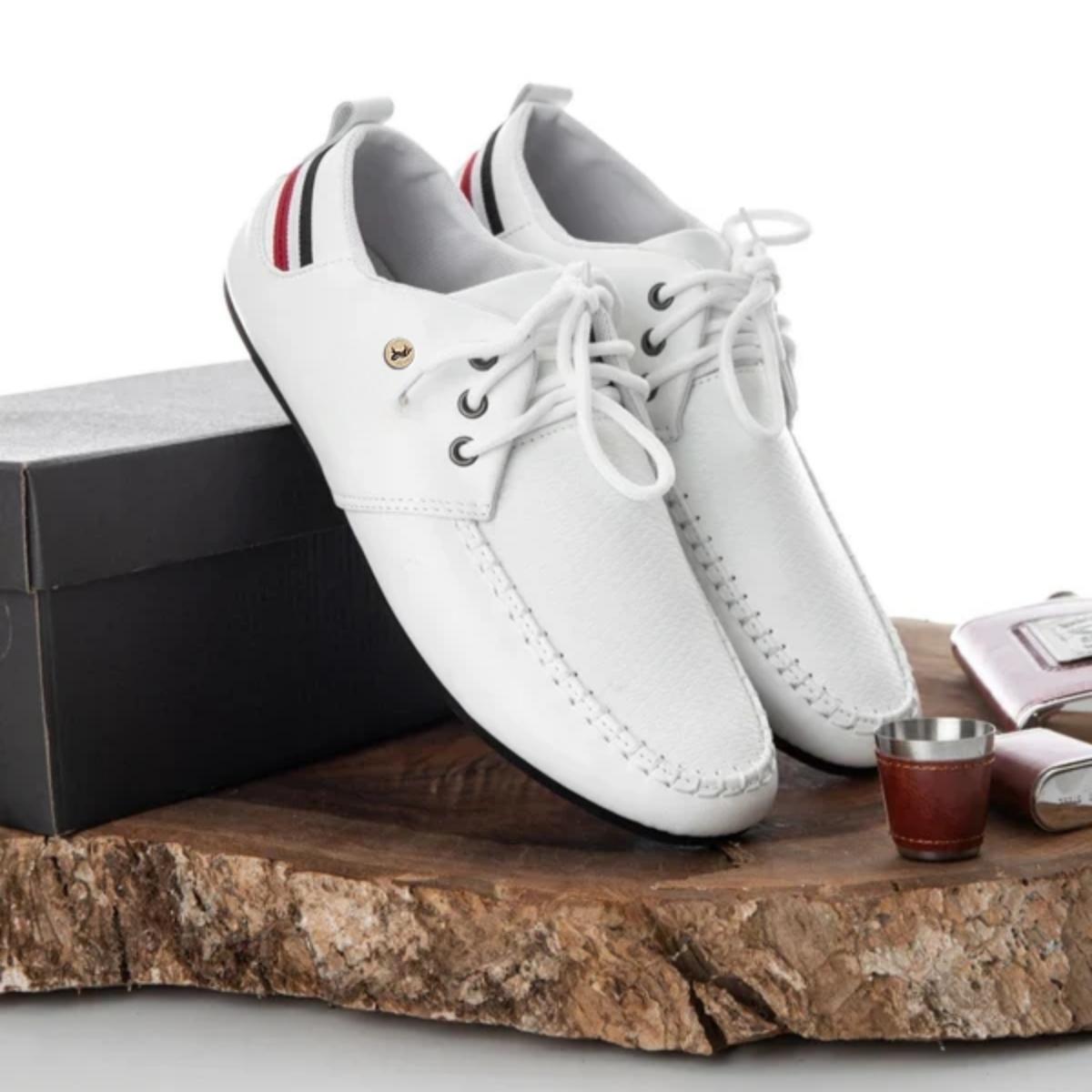 Zapato Hombre Casual Tipo Mocasín en Cuero Blanco - Tienda Serrano