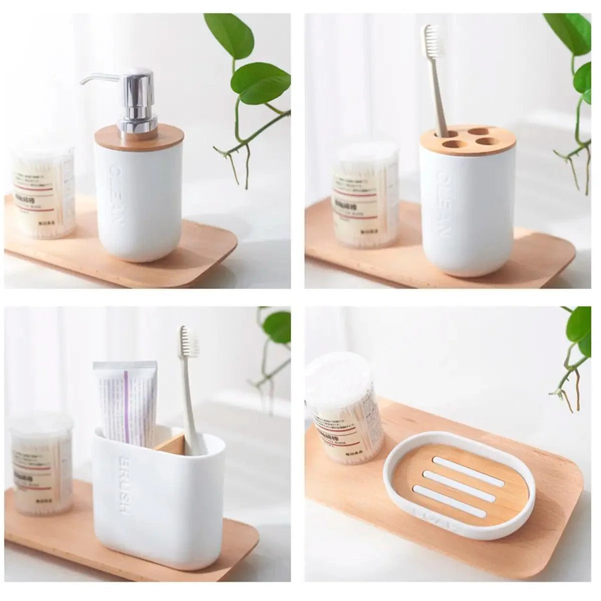 Set de Baño Completo de Bambú Premium 6 Piezas – Organizador y Accesorios Elegantes Tienda serrano
