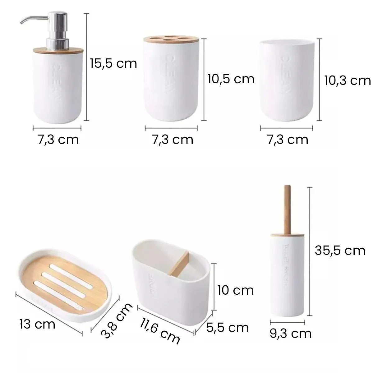 Set de Baño Completo de Bambú Premium 6 Piezas – Organizador y Accesorios Elegantes Tienda serrano