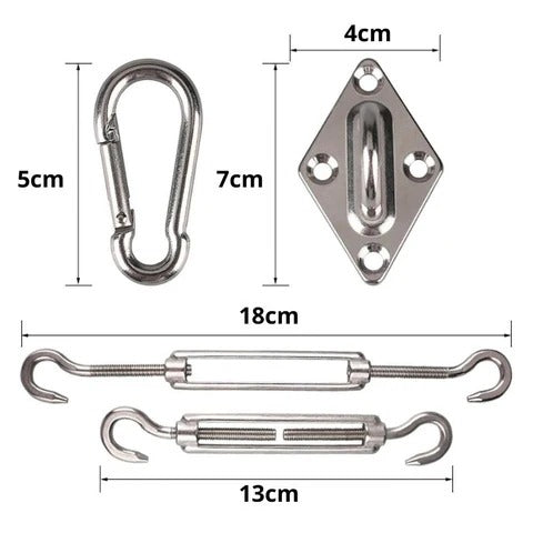 Kit de Instalación Ultra Rápida para Toldo – En Acero Inoxidable [INCLUYE 4 CUERDAS GRATIS]